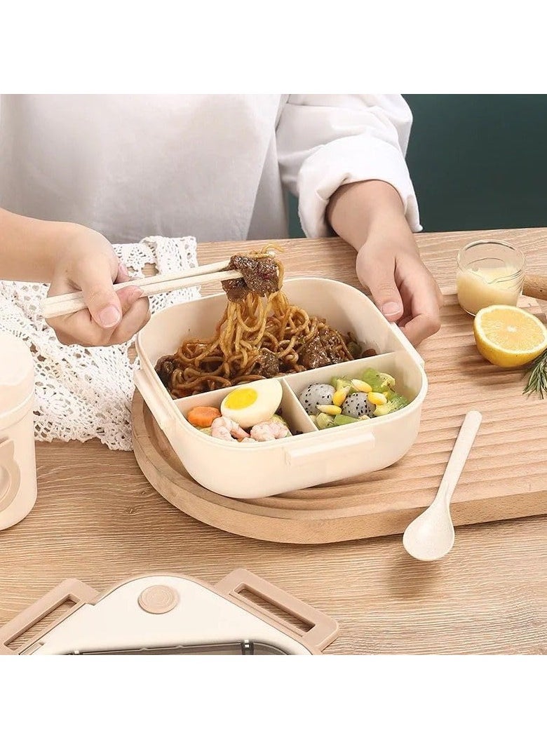 QSHOP - Imported Premium Lunch Box 3 Compartments Interior Includes Spoon and Fork Microwave Safe Leak Proof Cutlery Divider Plastic Thermal Insulation by QShop®️ - Image 1