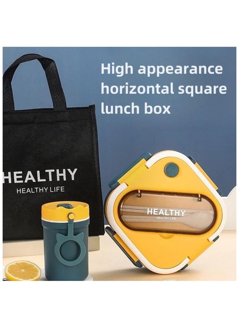 QSHOP - Imported Premium Lunch Box 3 Compartments Interior Includes Spoon and Fork Microwave Safe Leak Proof Cutlery Divider Plastic Thermal Insulation by QShop®️ - Image 1