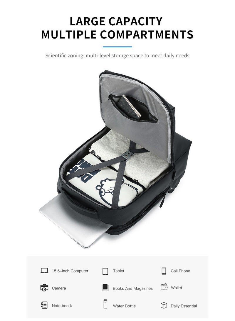 RAHALA RAL815 RAHALA Business and Travel Backpack, Waterproof and Anti-Theft, with USB Charging Port and 15.6-inch Laptop Compartment - Black - Image 5