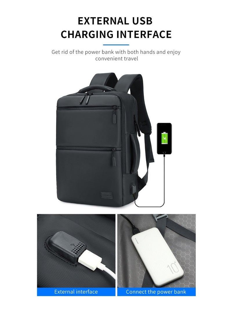 RAHALA RAL815 RAHALA Business and Travel Backpack, Waterproof and Anti-Theft, with USB Charging Port and 15.6-inch Laptop Compartment - Black - Image 3