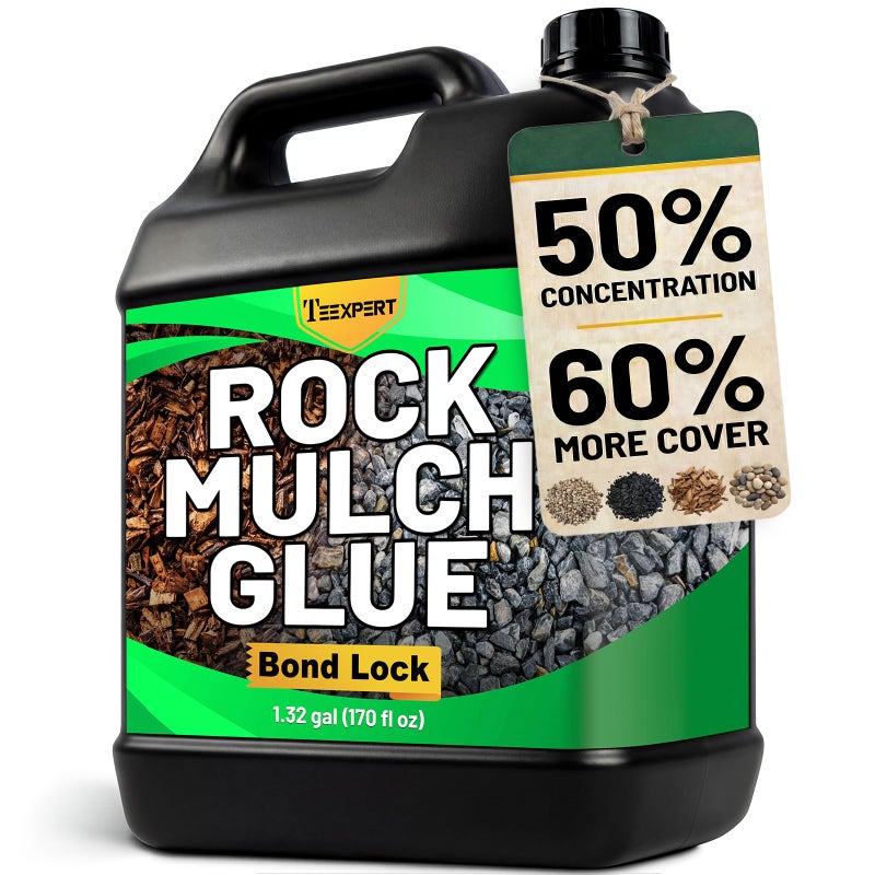 Teexpert Mulch Glue for Landscaping, Rock Glue, Pea Gravel Binder Concentrate 170oz, Heavy Duty Outdoor Stone Adhesive for Slope, Between Paver, Flower Bed, Fast Dry Mulch Anchor Safe for Plants Pets - Image 1