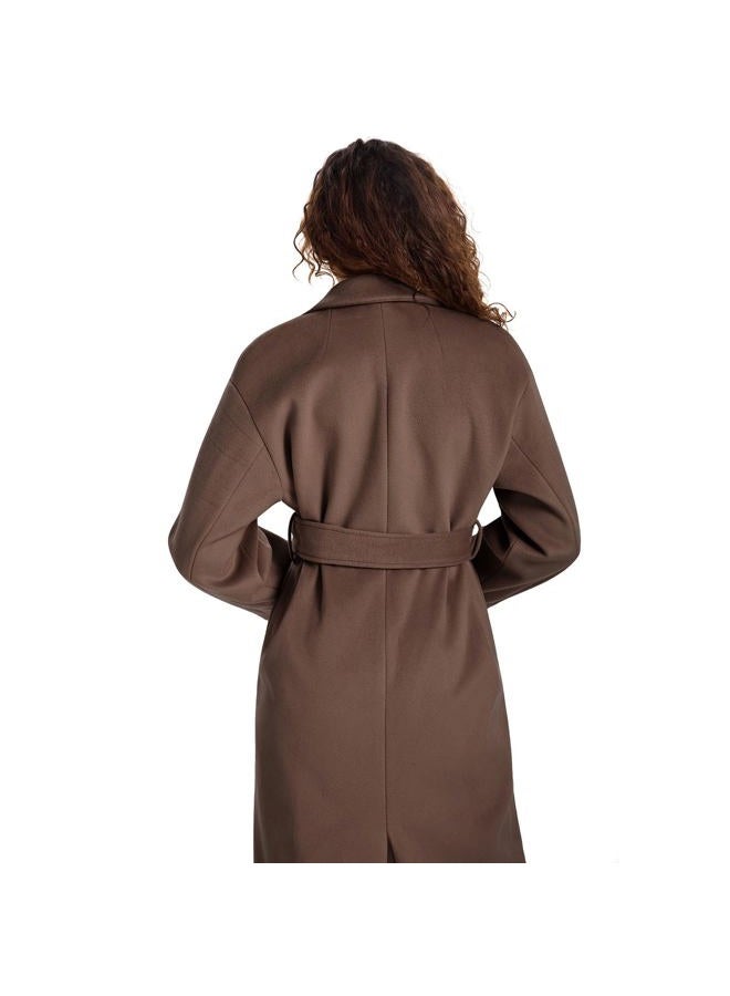 HOTIAN Women's Winter Wool Blend Coat Double Breasted Casual Notch Lapel Long Trench Overcoat Peacoat, Brown, XL - Image 2