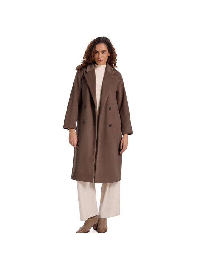 HOTIAN Women's Winter Wool Blend Coat Double Breasted Casual Notch Lapel Long Trench Overcoat Peacoat, Brown, XL - Image 5