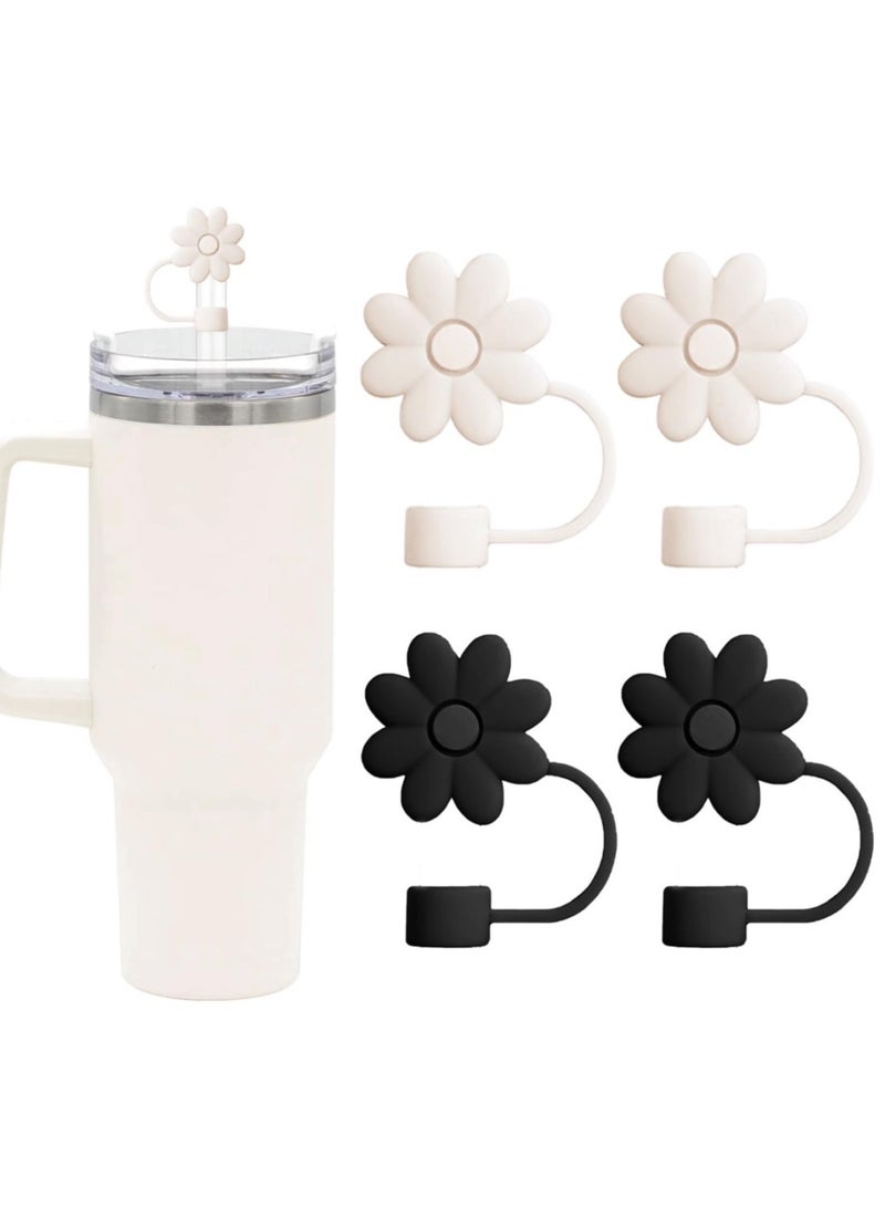 Reema 4 Pcs Flower Straw Covers Toppers for Stanley Cups 30 & 40 Oz Tumbler with Handle Accessories,Silicone Straw Caps Reusable Straw Tips Protectors for Stanley Cup 10mm 0.4in Straws  - Image 1