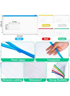 Zhehao 200 Pcs 9.2 X 4.7 Inches A6 Size Poly Envelopes Zip Bulk Clear Pencil Pouch Plastic Pencil Cases With Label Zippered Reusable Bill File Bag For Money Cash Files School Office Supplies  - Image 2