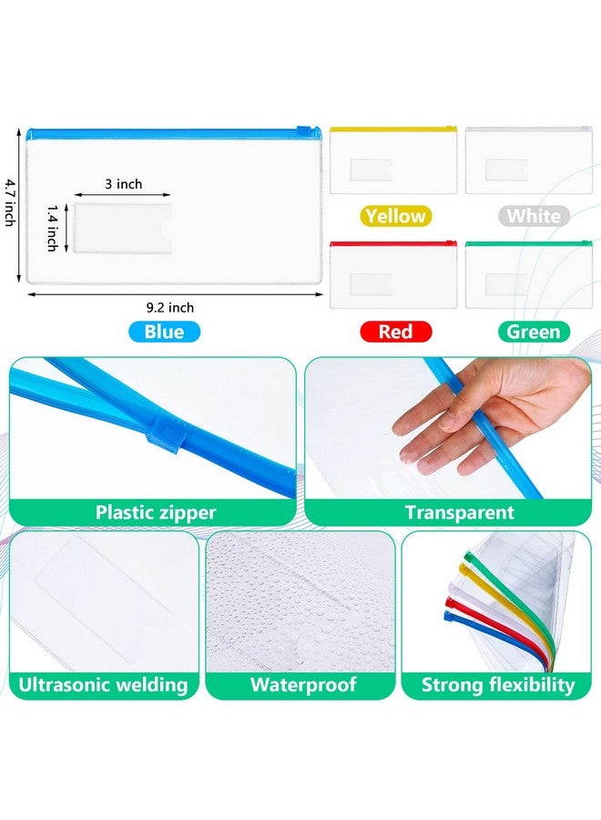 Zhehao 200 Pcs 9.2 X 4.7 Inches A6 Size Poly Envelopes Zip Bulk Clear Pencil Pouch Plastic Pencil Cases With Label Zippered Reusable Bill File Bag For Money Cash Files School Office Supplies  - Image 2