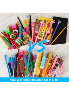 Zhehao 200 Pcs 9.2 X 4.7 Inches A6 Size Poly Envelopes Zip Bulk Clear Pencil Pouch Plastic Pencil Cases With Label Zippered Reusable Bill File Bag For Money Cash Files School Office Supplies  - Image 3