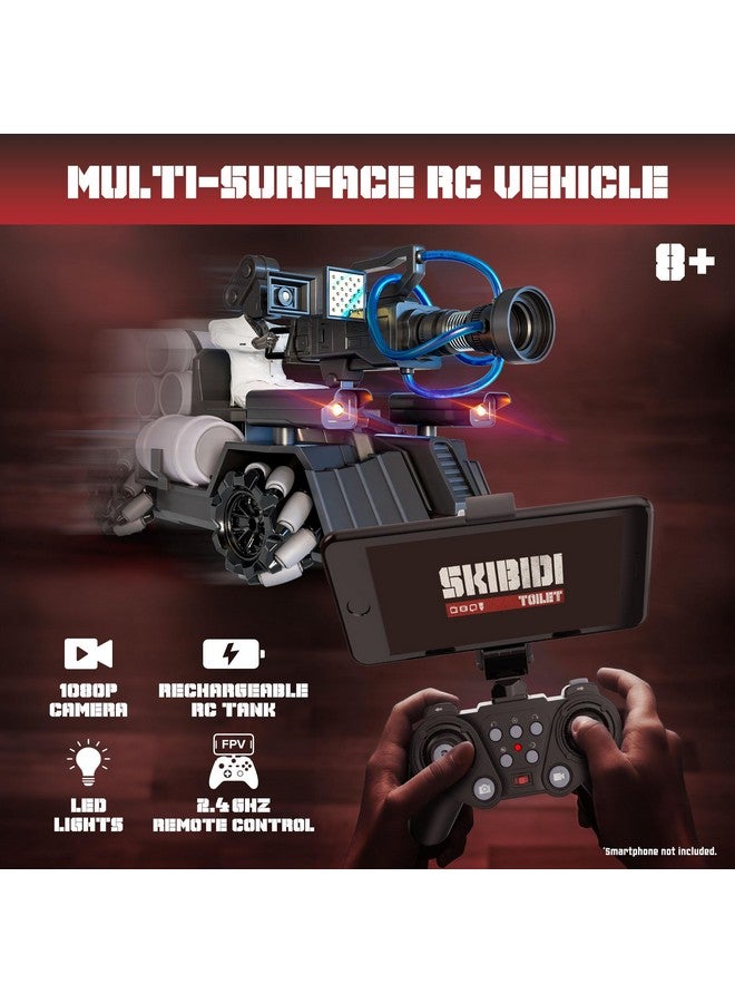 Force1 Force1 Officially Licensed Skibidi Toilet Toy Cameraman Figure PDLT Tank RC Truck - Parasite Disabler Remote Control Car, Rechargeable RC Cars with Camera, LED, WiFi 1080p FPV Video Recording  - Image 3