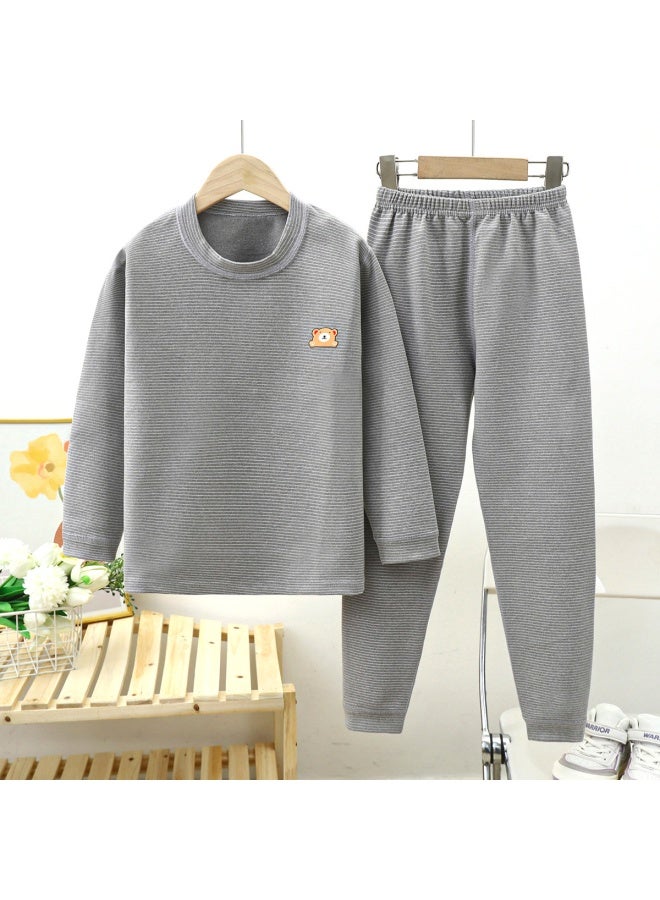Children's Boneless German Velvet Mid-high Collar  Clothes And Long Trousers Set For Men And Women Stripesd Thickeneded Thermal Intimates Set