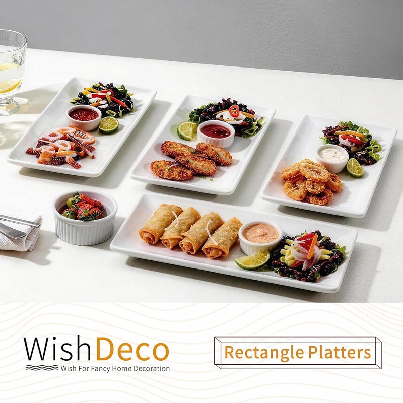 WishDeco Serving Platters Set of 4, White Rectangle Plates 12 inch, Porcelain Serving Dishes and Trays for Party, Long Ceramic Trays for Appetizer, Sushi, Taco - Image 2