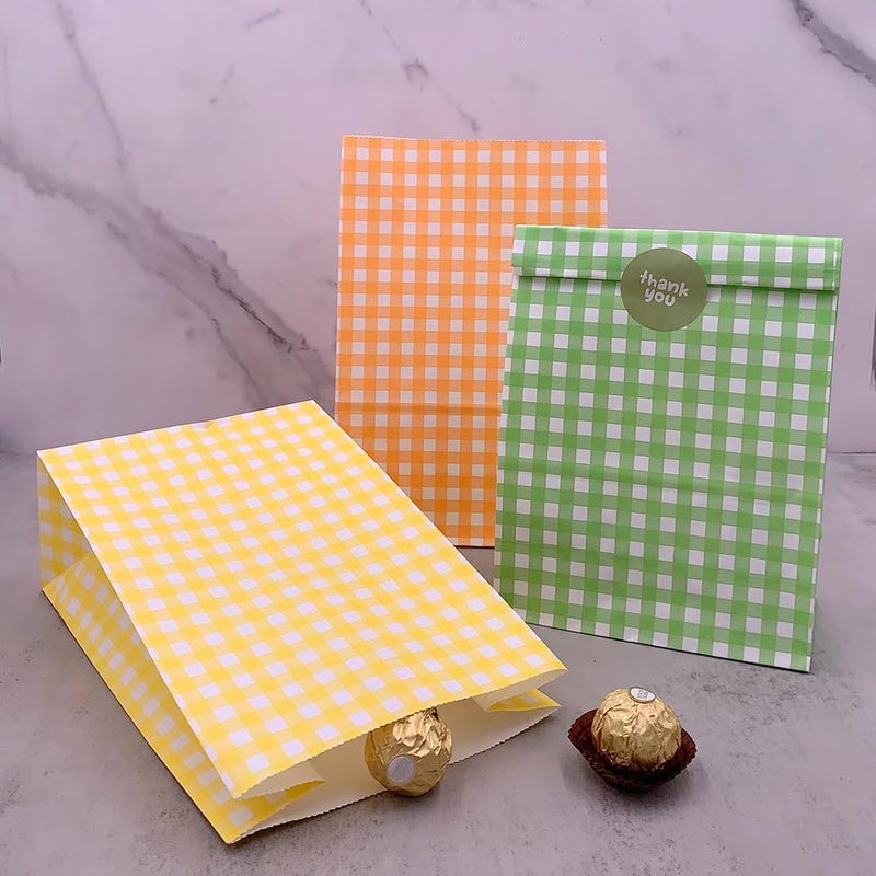 Suponey 25pcs Party Favor Bags Colorful Paper Bags Rainbow Treat Bags Checked Gift Bags Goodie Bags with Stickers for Birthday Party Baby Shower Holiday Celebration - Image 2