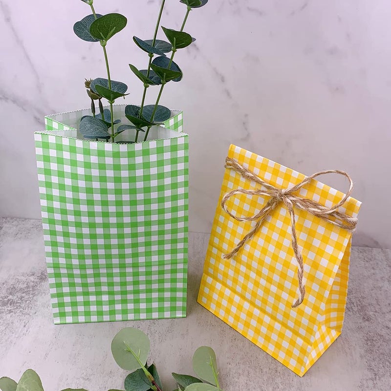 Suponey 25pcs Party Favor Bags Colorful Paper Bags Rainbow Treat Bags Checked Gift Bags Goodie Bags with Stickers for Birthday Party Baby Shower Holiday Celebration - Image 3