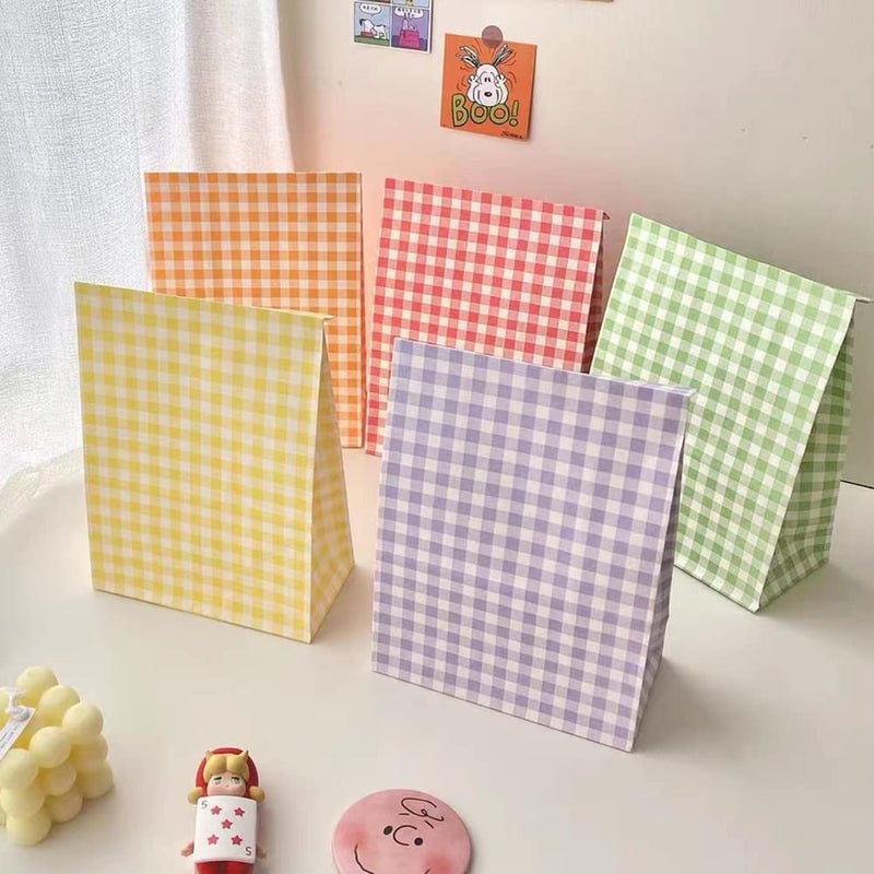 Suponey 25pcs Party Favor Bags Colorful Paper Bags Rainbow Treat Bags Checked Gift Bags Goodie Bags with Stickers for Birthday Party Baby Shower Holiday Celebration - Image 4