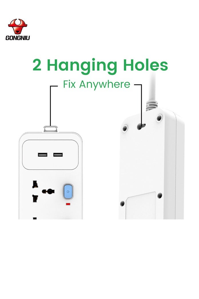 GONGNIU 5M Power Extension Cord with 4 Universal Sockets & Individual Switches + 2 USB Ports – Heavy-Duty Extension Cable | 13A Overload Protection, Fireproof, Child Safety Lock – For Home, Office, Travel - Image 4