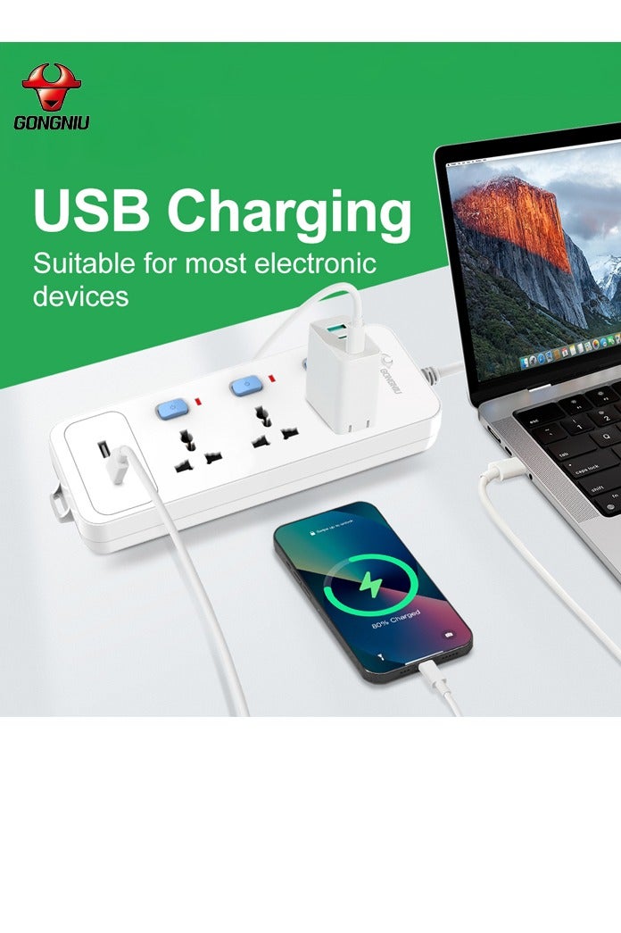 GONGNIU 5M Power Extension Cord with 4 Universal Sockets & Individual Switches + 2 USB Ports – Heavy-Duty Extension Cable | 13A Overload Protection, Fireproof, Child Safety Lock – For Home, Office, Travel - Image 3