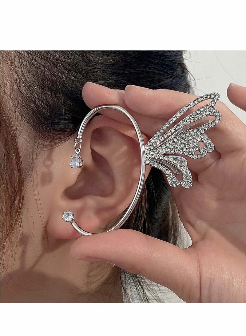 SOLARAE Butterfly Ear Cuff Earring Cubic Zirconia Butterfly Wing Ear Wrap Earring Ear Clip Non Pierced Earring Jewelry for Women Teen Girls (1 Pair) - Image 1