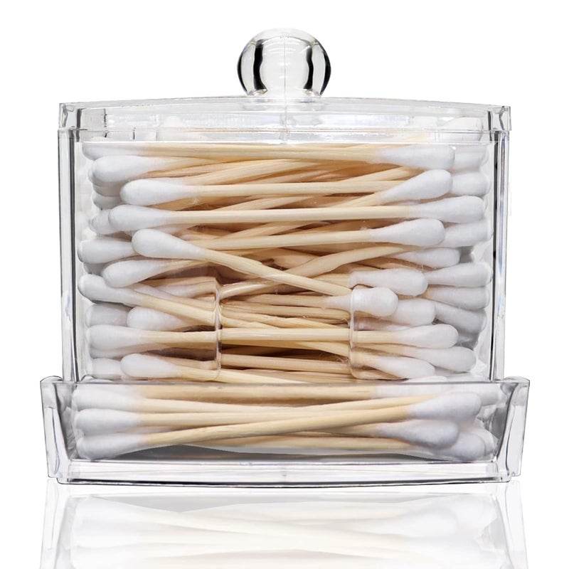 RUSEELA RUSEELA Cotton Swab Cotton Pads Holder Qtip Cotton Buds Ball Dispenser Square Bathroom Jar Clear Organizer for Storage Easy Take pack of 1  - Image 1