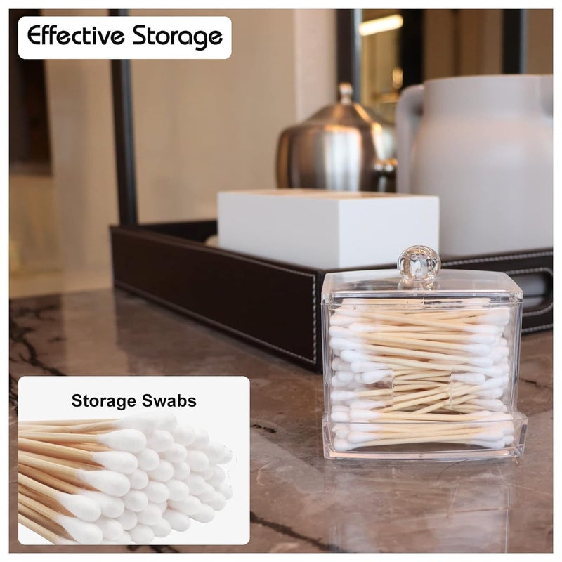RUSEELA RUSEELA Cotton Swab Cotton Pads Holder Qtip Cotton Buds Ball Dispenser Square Bathroom Jar Clear Organizer for Storage Easy Take pack of 1  - Image 3