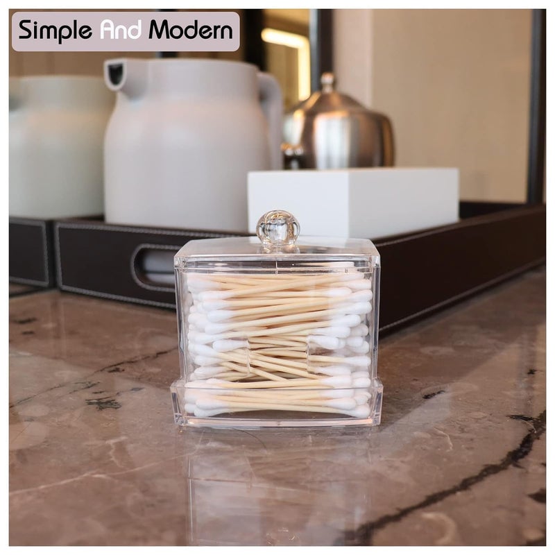 RUSEELA RUSEELA Cotton Swab Cotton Pads Holder Qtip Cotton Buds Ball Dispenser Square Bathroom Jar Clear Organizer for Storage Easy Take pack of 1  - Image 5