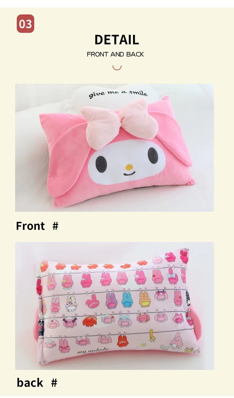 Shuyun Cartoon Cute Pillowcase Anime Double Sided Plush Pillowslip Girl Bedroom Decoration Kawaii Cotton Pillowcase + Cute Hairpin (Black+Pink) - Image 5