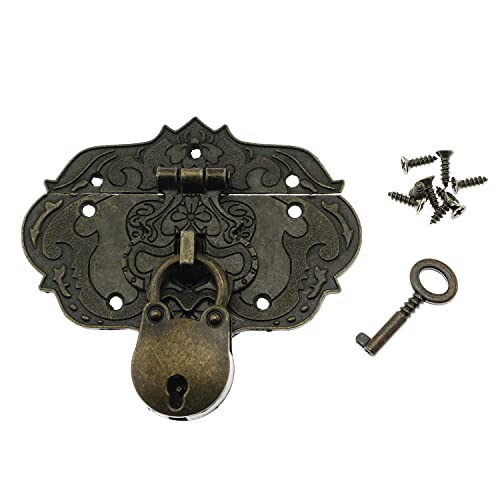 LDCREEE Antique Embossing Decorative Brass Hasp Clasp Latch Lock with Screws for Jewelry Box Ordinary Box Wooden Case Furniture Decoration (Bronze) - Image 1