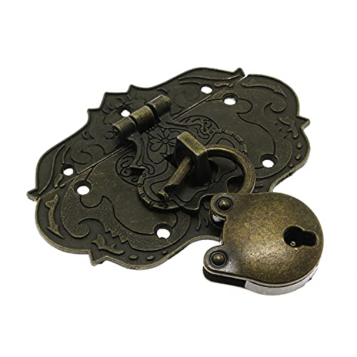 LDCREEE Antique Embossing Decorative Brass Hasp Clasp Latch Lock with Screws for Jewelry Box Ordinary Box Wooden Case Furniture Decoration (Bronze) - Image 4