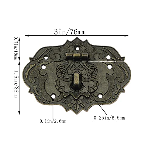 LDCREEE Antique Embossing Decorative Brass Hasp Clasp Latch Lock with Screws for Jewelry Box Ordinary Box Wooden Case Furniture Decoration (Bronze) - Image 2