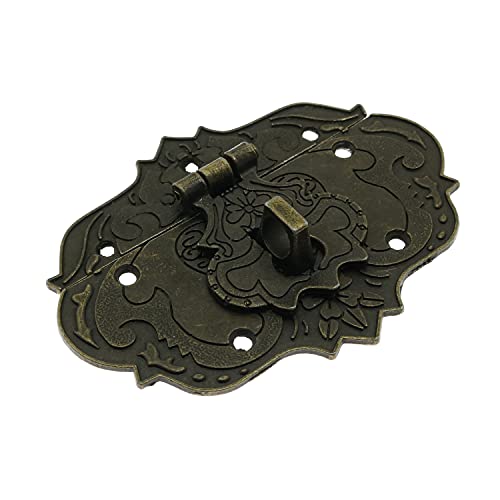 LDCREEE Antique Embossing Decorative Brass Hasp Clasp Latch Lock with Screws for Jewelry Box Ordinary Box Wooden Case Furniture Decoration (Bronze) - Image 3