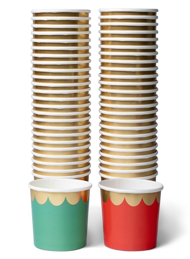 Confettiville Paper Ice Cream Cups, 50-Count 9-Oz Disposable Dessert Bowls for Hot or Cold Food, 9-Ounce Christmas Party Supplies Treat Cups, Red and Gold, Floral Gold Foil - Image 1