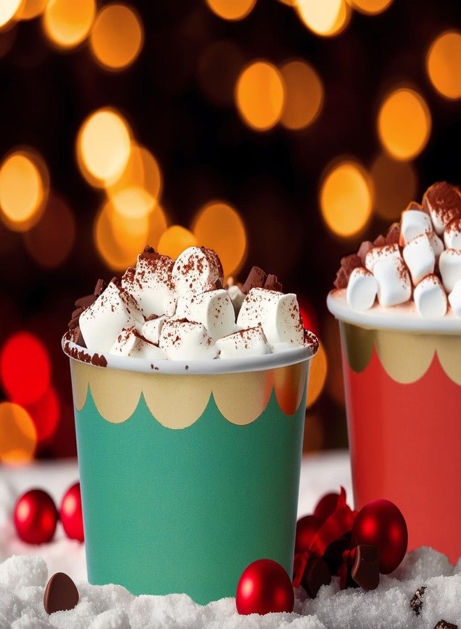 Confettiville Paper Ice Cream Cups, 50-Count 9-Oz Disposable Dessert Bowls for Hot or Cold Food, 9-Ounce Christmas Party Supplies Treat Cups, Red and Gold, Floral Gold Foil - Image 3