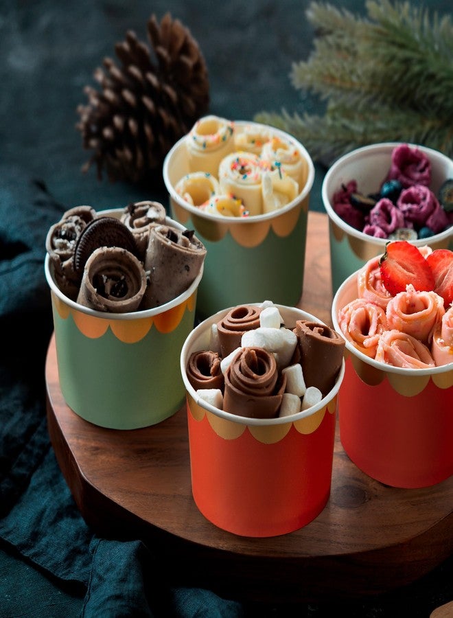 Confettiville Paper Ice Cream Cups, 50-Count 9-Oz Disposable Dessert Bowls for Hot or Cold Food, 9-Ounce Christmas Party Supplies Treat Cups, Red and Gold, Floral Gold Foil - Image 2