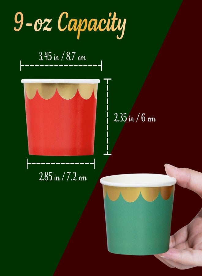 Confettiville Paper Ice Cream Cups, 50-Count 9-Oz Disposable Dessert Bowls for Hot or Cold Food, 9-Ounce Christmas Party Supplies Treat Cups, Red and Gold, Floral Gold Foil - Image 4