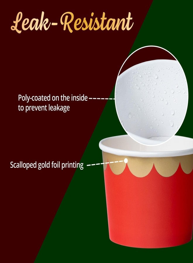 Confettiville Paper Ice Cream Cups, 50-Count 9-Oz Disposable Dessert Bowls for Hot or Cold Food, 9-Ounce Christmas Party Supplies Treat Cups, Red and Gold, Floral Gold Foil - Image 5