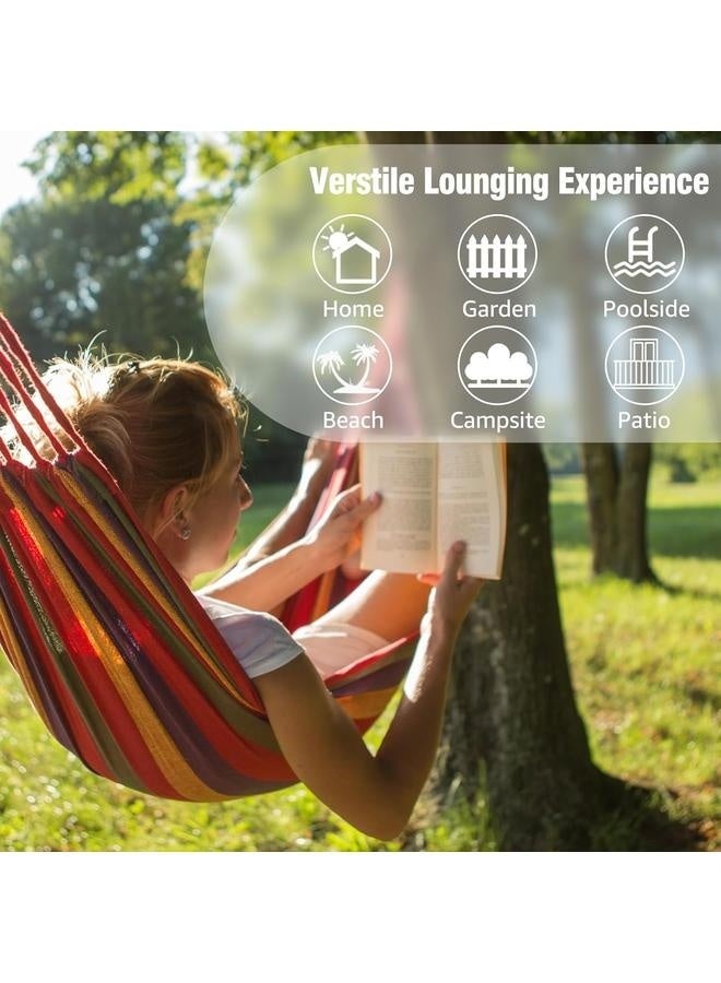 Generic Cotton Hammock Portable Camping Hammocks for Hanging Sturdy Garden Comfortable Fabric Hammock with Tree with Travel Bag for Camping Outdoor/Indoor Patio Backyard-200*150cm  - Image 3