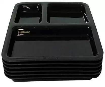 AWICKTIK FoodGrade Virgin Plastic MicrowaveSafe 3Compartments DividedDinner 9 Inches Pav Bhaji Plates24 Black - Image 5