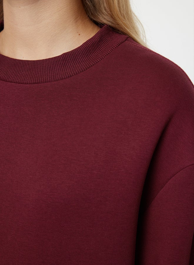 trendyol Claret Red Thick Polar Fleece Inside Standing Collar Relaxed/Comfortable Knitted Sweatshirt - Image 4