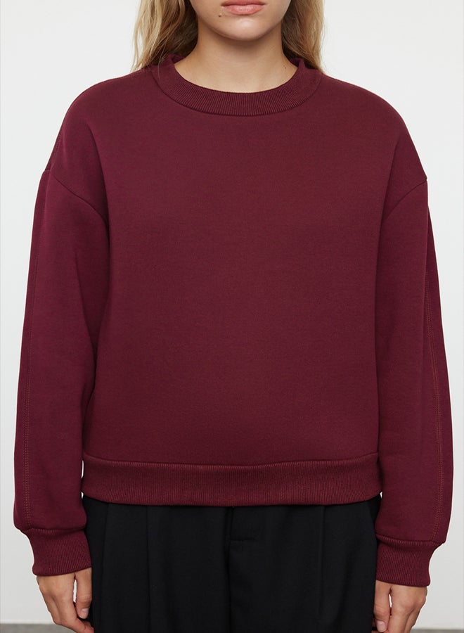 trendyol Claret Red Thick Polar Fleece Inside Standing Collar Relaxed/Comfortable Knitted Sweatshirt - Image 3