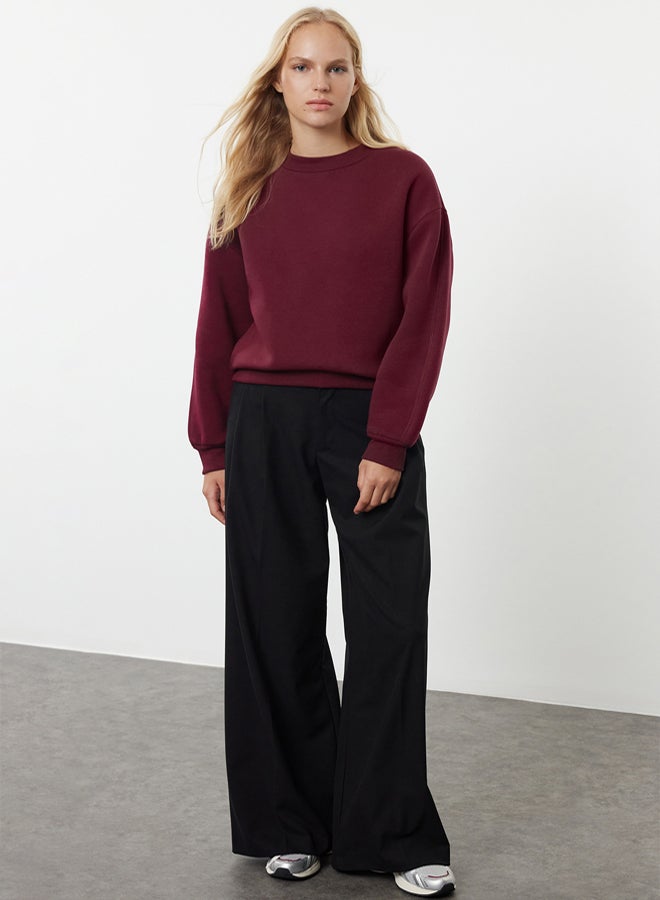 trendyol Claret Red Thick Polar Fleece Inside Standing Collar Relaxed/Comfortable Knitted Sweatshirt - Image 2