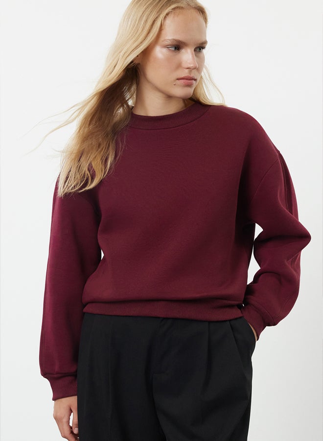 trendyol Claret Red Thick Polar Fleece Inside Standing Collar Relaxed/Comfortable Knitted Sweatshirt - Image 1