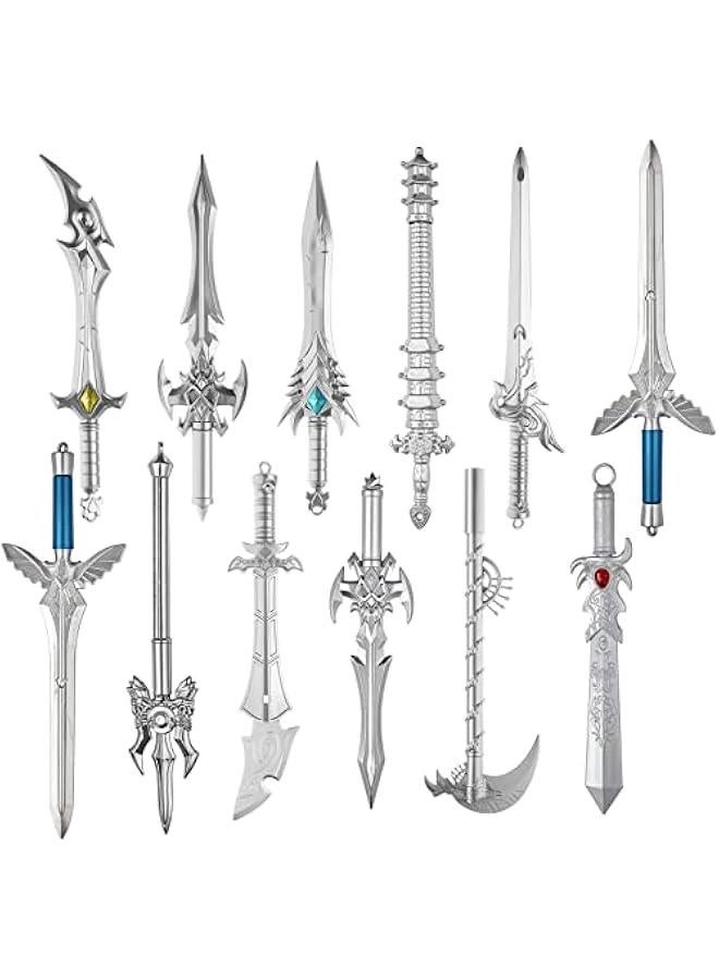 Arabest Novelty 12-Pack Set of Ancient Sword Pens - Dragon Design Gel Ink Cool Plastic Pens for Birthday Parties, Boys' Gifts, and School Writing in Silver with Assorted Styles  - Image 1
