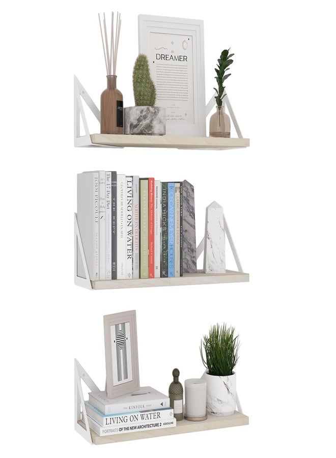 والنيتشر أرفف عائمة من Wallniture Minori للتخزين على الحائط، مجموعة أرفف كتب عائمة مكونة من 3 قطع، منظم للحمام والمطبخ، أرفف حائط من الخشب الطبيعي مع دعامات بيضاء - Image 1