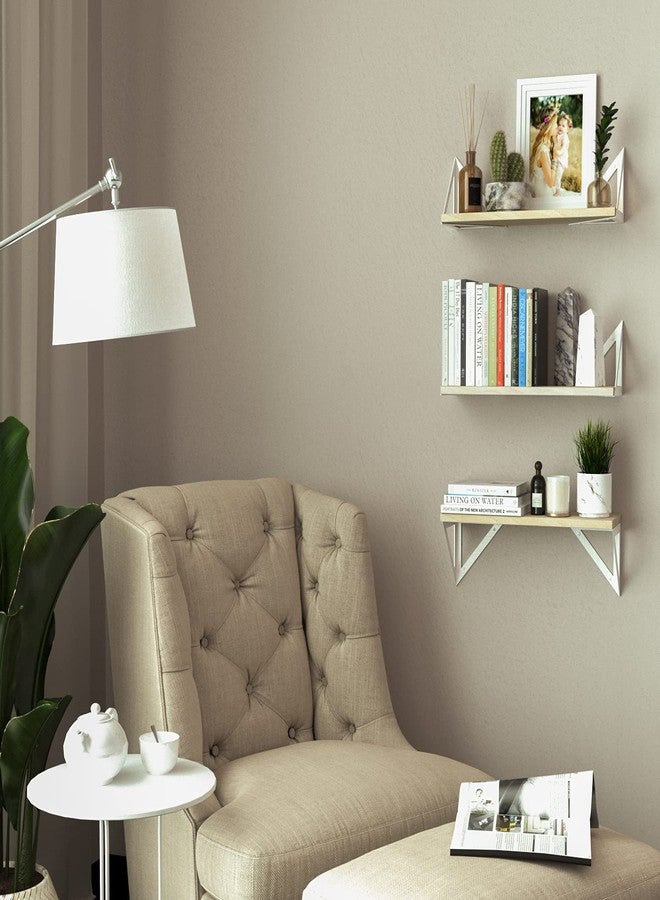 والنيتشر أرفف عائمة من Wallniture Minori للتخزين على الحائط، مجموعة أرفف كتب عائمة مكونة من 3 قطع، منظم للحمام والمطبخ، أرفف حائط من الخشب الطبيعي مع دعامات بيضاء - Image 2