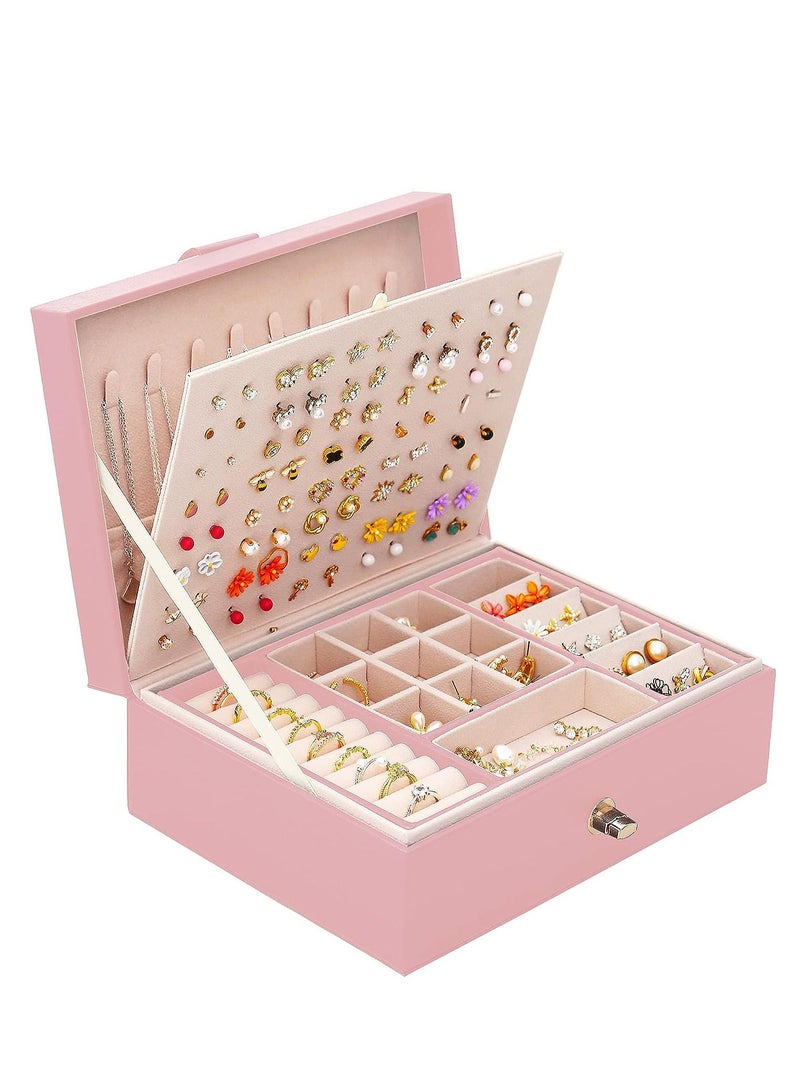 Arabest Jewelry Box, Earring Clip Organizer with PU Leather, Large Jewelry Storage for Ladies Girlfriend,Ring, Necklace(Pink) - Image 1