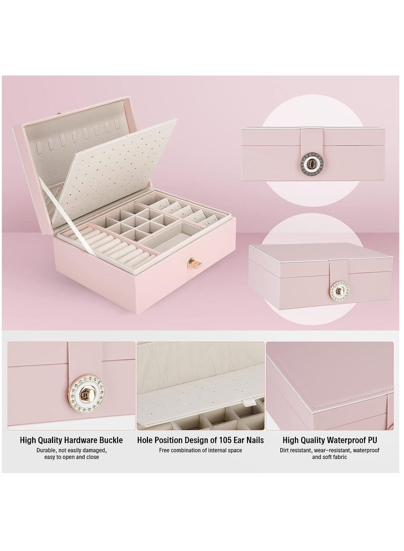 Arabest Jewelry Box, Earring Clip Organizer with PU Leather, Large Jewelry Storage for Ladies Girlfriend,Ring, Necklace(Pink) - Image 4