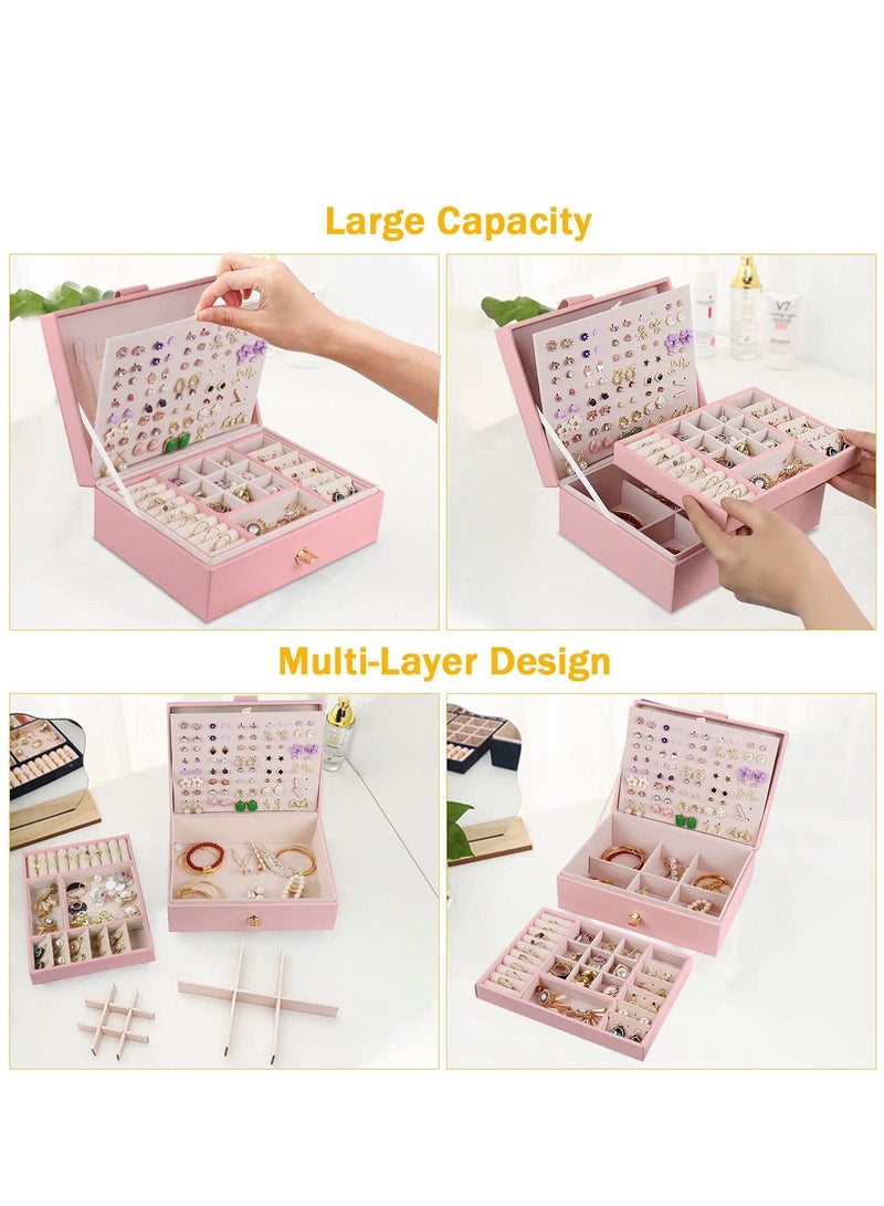 Arabest Jewelry Box, Earring Clip Organizer with PU Leather, Large Jewelry Storage for Ladies Girlfriend,Ring, Necklace(Pink) - Image 5