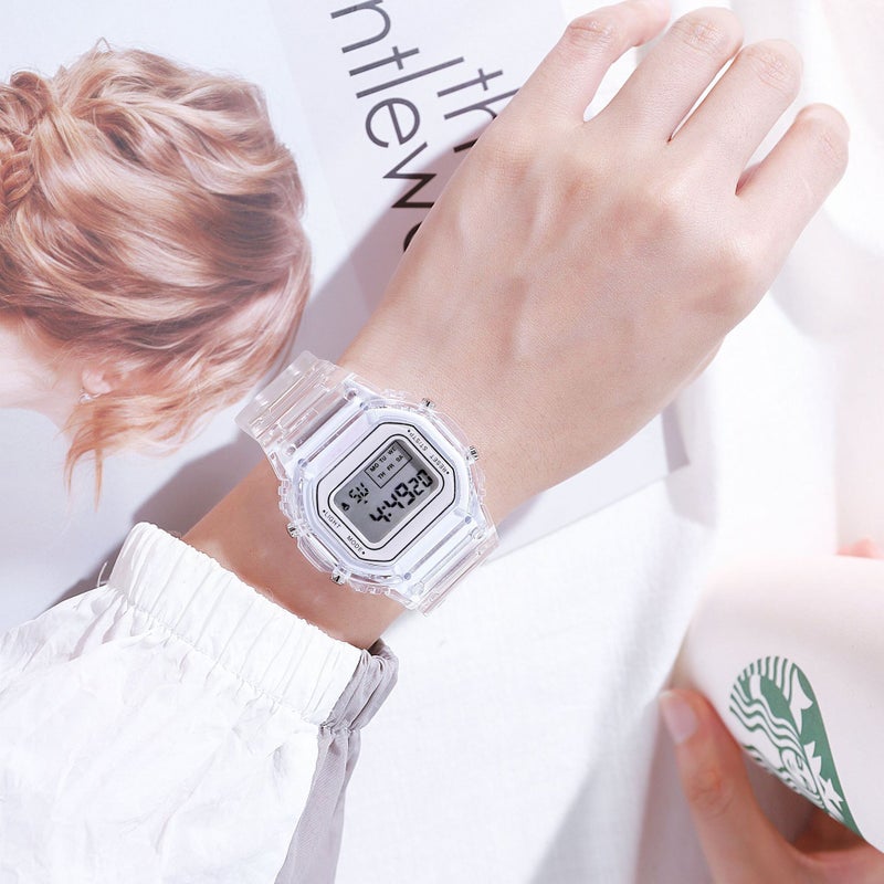 Trendy Transparent LED Sports Watch for Women White 