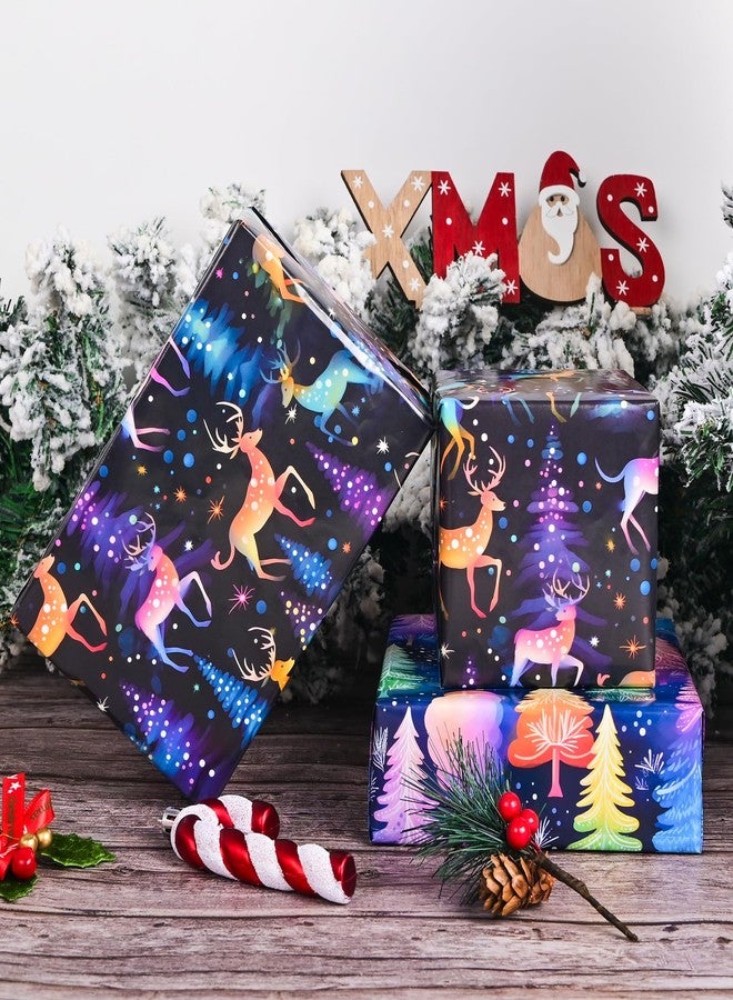 Vnaaem Chrismas Wrapping Paper Roll for Boys Kids Girls - Cute Rainbow Xmas Gift Wrap with Reindeer Trees Design for Holiday Winter Birthday DIY Craft Party(Total 28.5sq.ft - Image 3