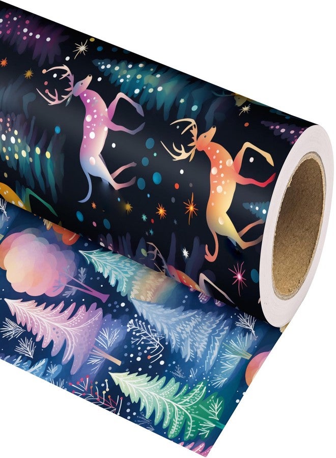 Vnaaem Chrismas Wrapping Paper Roll for Boys Kids Girls - Cute Rainbow Xmas Gift Wrap with Reindeer Trees Design for Holiday Winter Birthday DIY Craft Party(Total 28.5sq.ft - Image 1