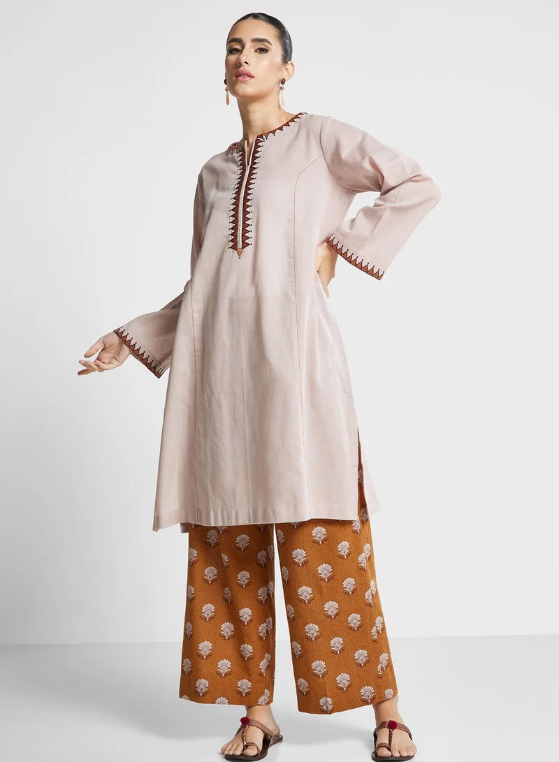 Nishat Linen Round Neck kurti and High Waist pants