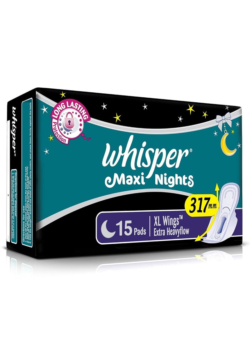 Whisper Whisper Maxi Nights Sanitary Pads for Women, XL, Pack of 15 Napkins  - Image 2